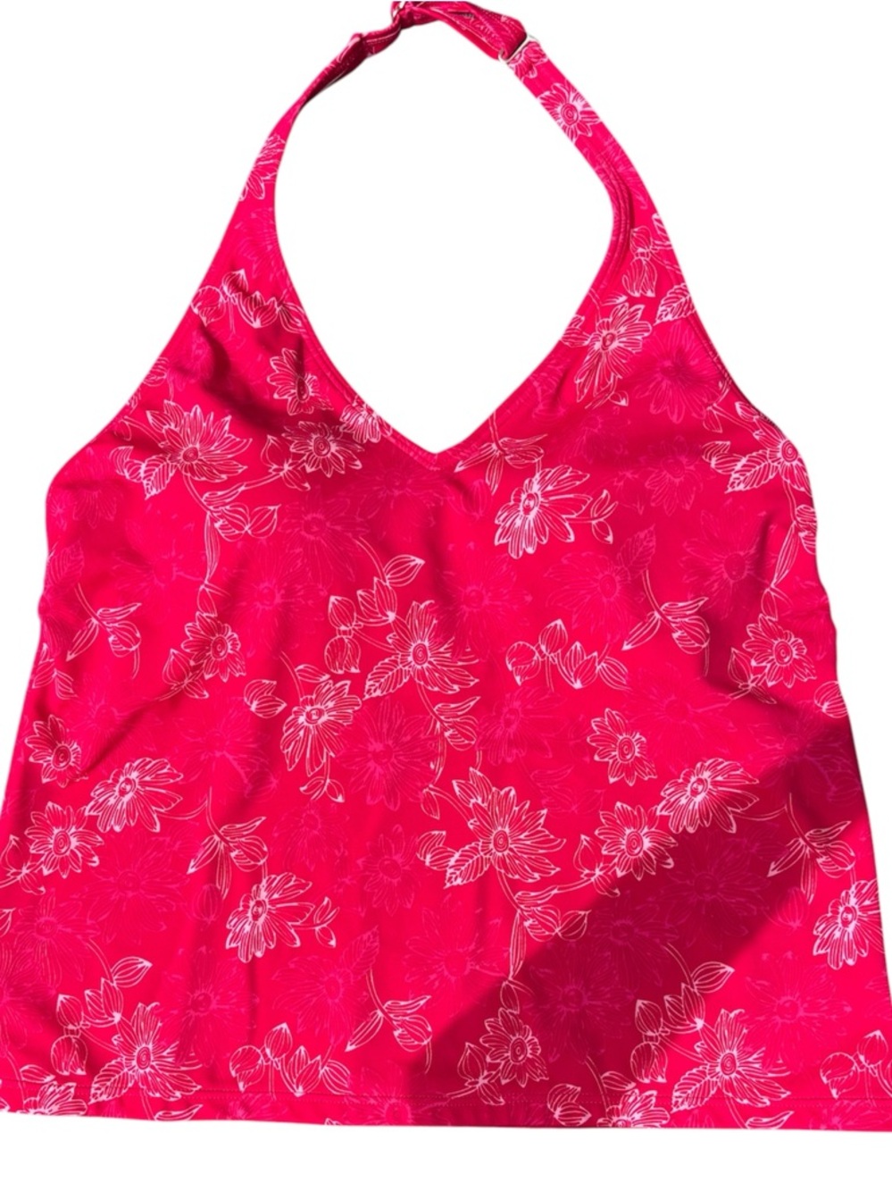 L.L. BEAN Pink Fuschia Floral Lined Swim Tankini Halter Top 12 regular